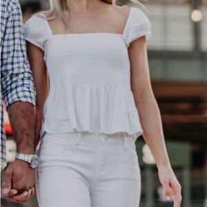 Abercrombie & Fitch White Smocked Blouse